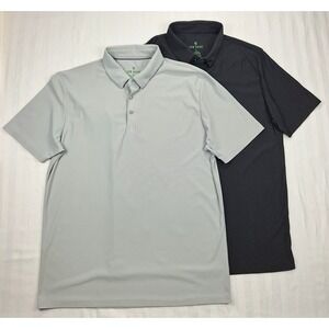 Tom Baine Mens Performance Polo Shirt 2 Pack Grey Black Large 4-Way Stretch L
